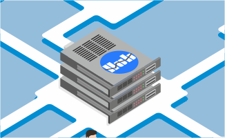 Isometric view of Commander Hub servers in the centre with various connections radiating from it.