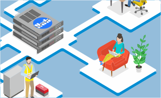 Isometric view of various users connecting to Commander Hub server.